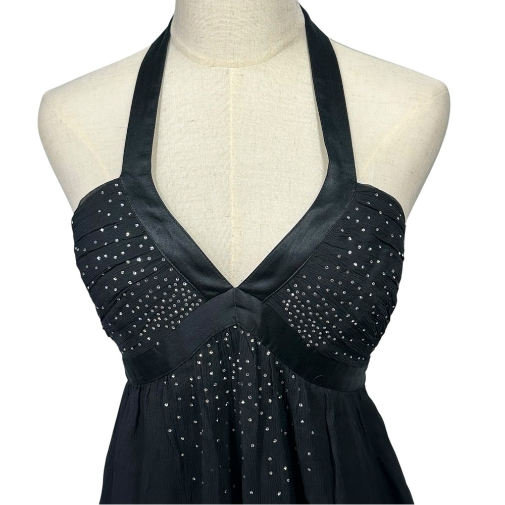 VTG Y2K Express Halter Babydoll Top 6 Rhinestone 100%‎ Silk Tank Retro Going Out - Picture 4 of 10